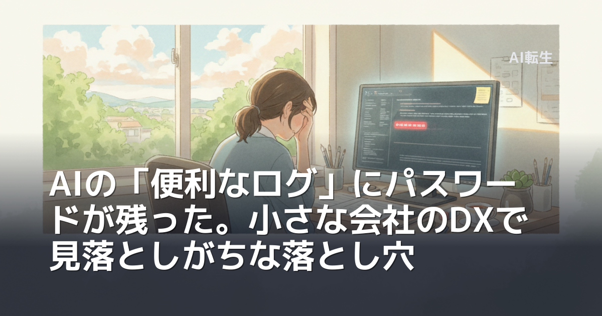 AIの「便利なログ」にパスワードが残った。小さな会社のDXで見落としがちな落とし穴